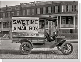 Rather than taking a daily trip to the post office, the US Mail encouraged everyone to install their own mailbox for home/office deliveries, Washington DC 1916. 